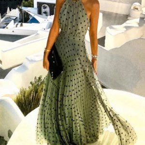 2021 Summer Vintage Print Loose Beach Dress Women Sexy Halter O Neck Beach Boho